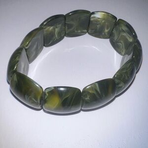 Chunky Resin Swirl Bracelet Green White Stretch Bangle Statement‎
